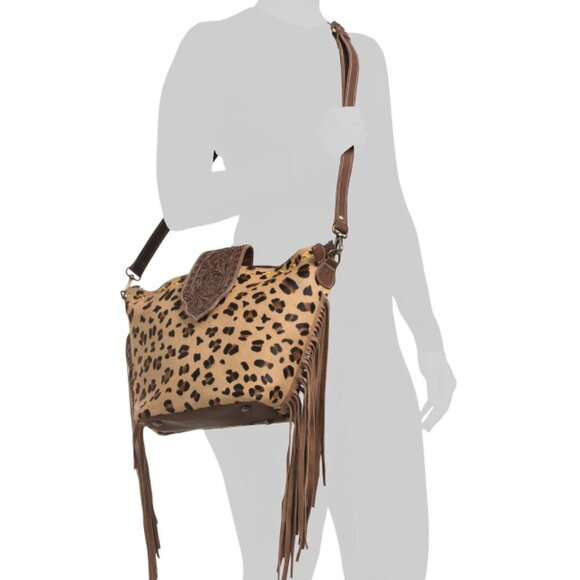 AMERICAN BISON leopard Leather Fringe Shoulder Bag - Picture 2 of 2